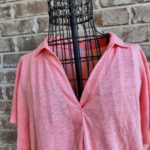 Chicos Top Size 1 Medium Linen Tangerine V Neck Pullover Collared Casual READ - Picture 2 of 8